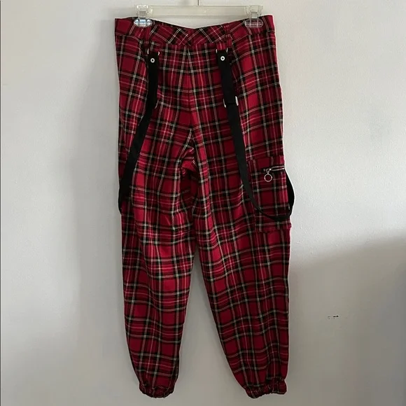 Hot Topic Red Plaid Cargo Jogger Pants 7 - Picture 4 of 7